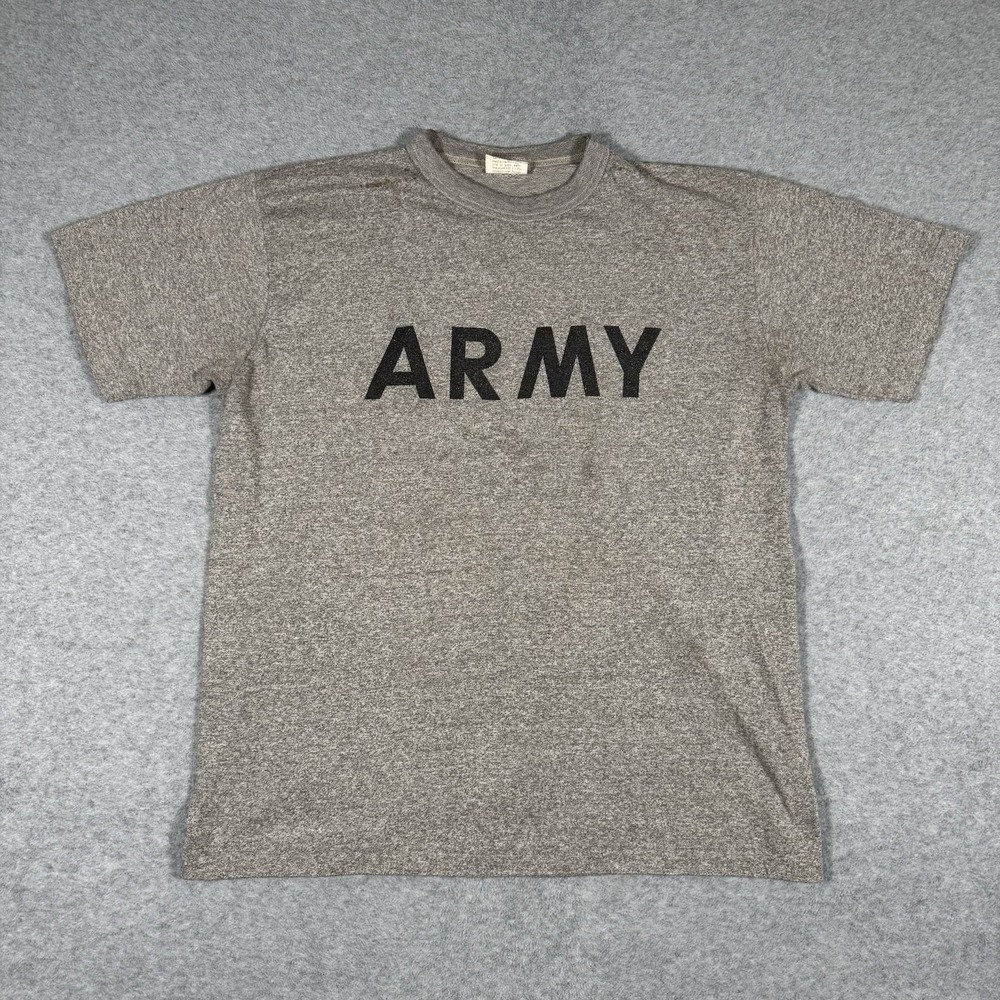 Vintage 1989 US Army PFU Physical Fitness T-Shirt L Gray Military PT Tee